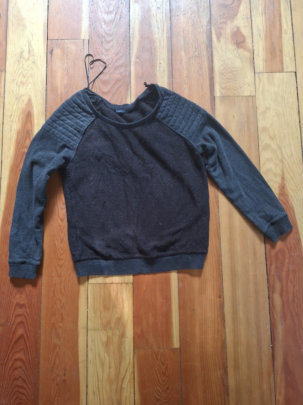 American Eagle Outfitters Charcoal Quilted Shoulder Crewneck Sweater